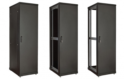 Шкаф телекоммуникационный напольный 19",18U(800x800), ШТ-НП-М-18U-800-800-С-Ч, передняя дверь стекло, черный ССД