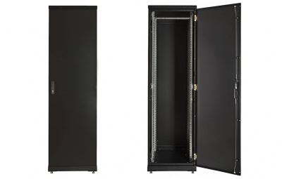 Шкаф телекоммуникационный напольный 19",18U(800x800), ШТ-НП-М-18U-800-800-С-Ч, передняя дверь стекло, черный ССД