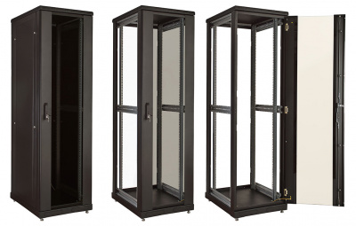 Шкаф телекоммуникационный напольный 19", 27U(600x600), ШТ-НП-М-27U-600-600-С-Ч, передняя дверь стекло, черный ССД